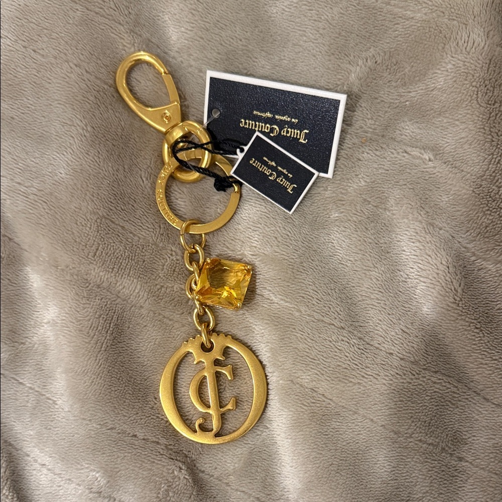 Juicy Couture Gold Logo Key & Amber Crystal Charm